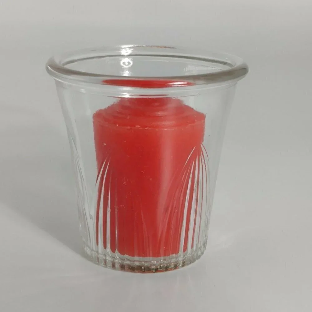 Hallmark Clear Glass Votive Tea Light Candle Holder With Joy Brite Red Candle